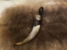 Load image into Gallery viewer, Drinking-horn-viking-Egil-replica-runes-leather-holster-large
