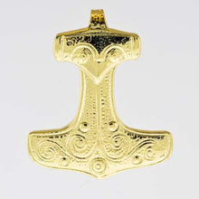 Load image into Gallery viewer, gold-thors-hammer-necklace-mjolnir-pendant-viking-age-museum-replica-skane-kabbarp
